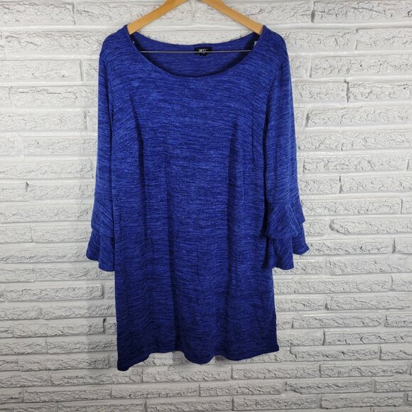 Tacera Womens Dress 1X Plus Mini Double Bell Sleeve Blue Heather BLU124E - Picture 1 of 12